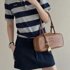 미ㅇ미우 스트라이프 코튼 피케 폴로 셔츠