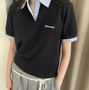 미ㅇ미우 코튼 피케 폴로 셔츠