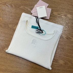 [한정판매] 미ㅇ미우 자수 로고 골지 코튼 탑